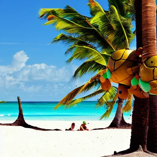 Image similar to martians enjoying the beach in punta cana, noon, sunny day, party atmosphere,