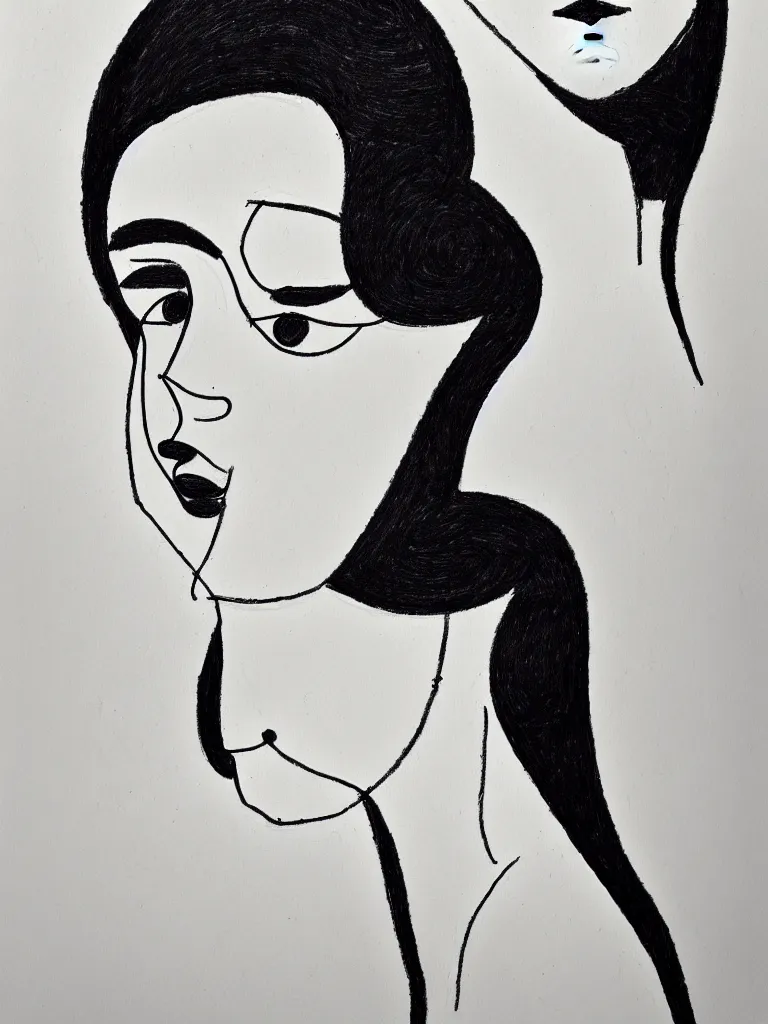 Image similar to beautiful elegant female portrait, one line drawing, bold sketch inspired by gejza schiller, the bauhaus, henri matisse.