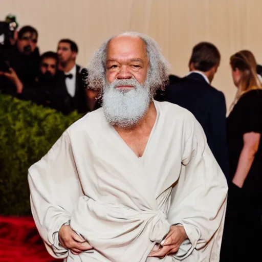 Prompt: photo of socrates at the met gala