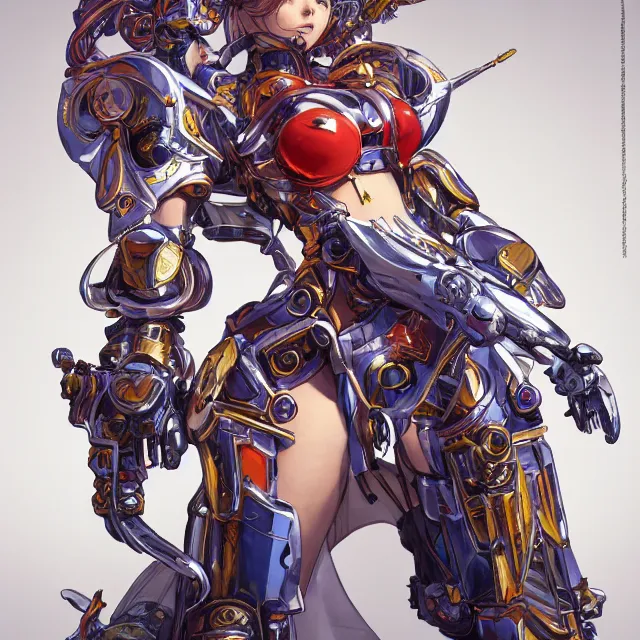 Image similar to studio portrait of lawful good colorful female holy mecha paladin absurdly beautiful, elegant, young thin bikini model, ultrafine hyperrealistic detailed face illustration by kim jung gi, irakli nadar, intricate linework, sharp focus, bright colors, matte, octopath traveler, final fantasy, unreal engine highly rendered, global illumination, radiant light, intricate environment