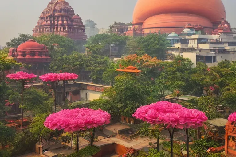 Image similar to beautiful dreamy! biomorphic new delhi, hanuman!! head building, kalighat flowers, octane sharp cinematic, stephen shore & john j. park, soft morning light, wide shot, aerial shot, uhd 8 k, shallow depth of field