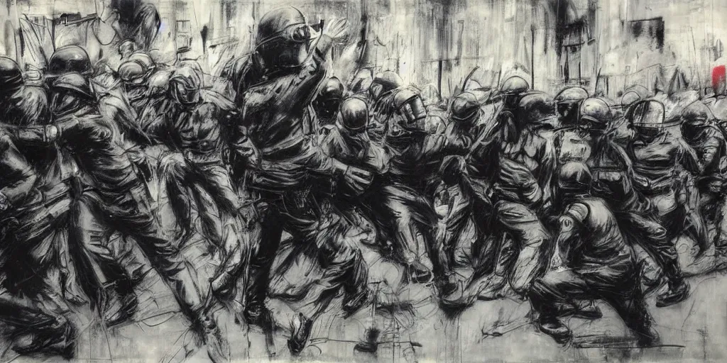 Image similar to protesters against police by Guy Denning