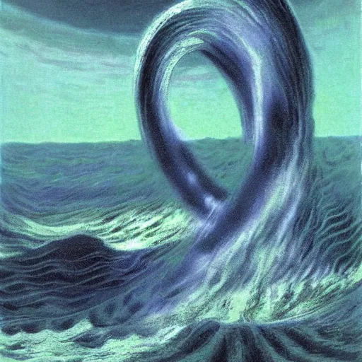 Prompt: water wave flow alien tornado by karel thole and claude monet, oil on canvas