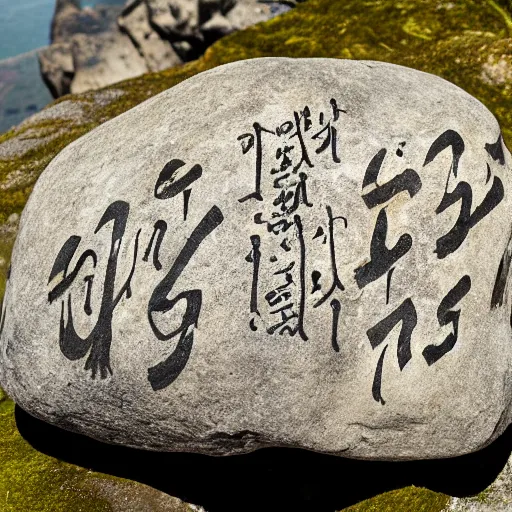 Prompt: ancient text on a rock, written in toki pona language