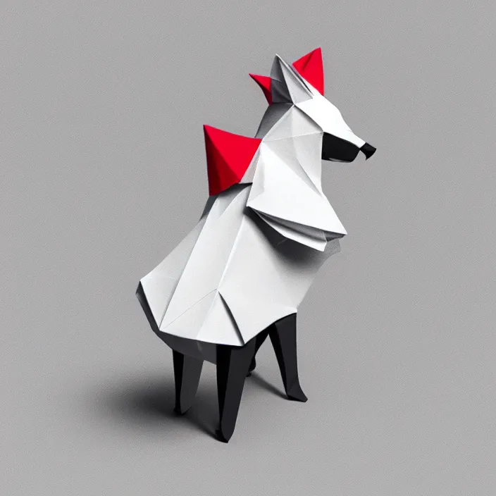 Prompt: low poly, isometric 3 d, white background, high definition, origami dog wearing a crown, hd, 4 k, 8 k