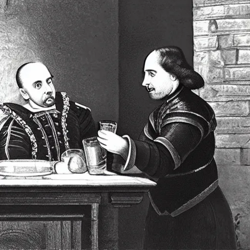 Prompt: Photograph of shakespeare serving drinks at the RSC