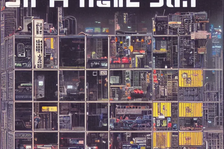 Image similar to 1 9 7 9 omni magazine cover of nakagin capsule tower in cyberpunk style