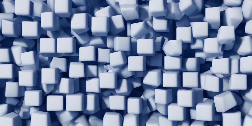 Prompt: floating blue and white plastic cubes against a grey background, octane render, beautiful, 4 k, hdr lighting, glossy, depth of field, ultrawide