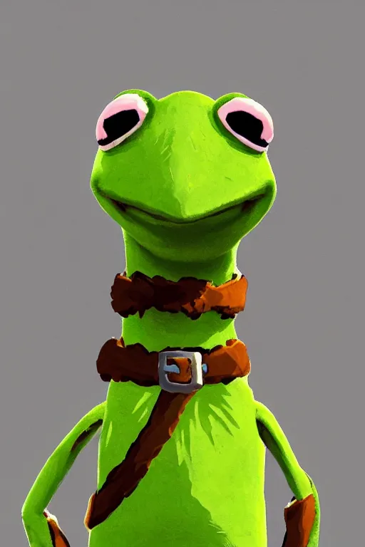 Prompt: an in game portrait of kermit from the legend of zelda breath of the wild, breath of the wild art style.