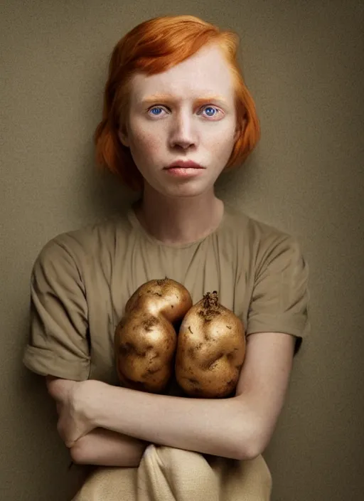 Image similar to closeup portrait of a potato eyed ginger, depth of field, zeiss lens, detailed, symmetrical, centered, fashion photoshoot, by annie leibovitz and steve mccurry, david lazar, jimmy nelsson, breathtaking, 8 k resolution, extremely detailed, beautiful, establishing shot, artistic, hyperrealistic, beautiful face, octane render