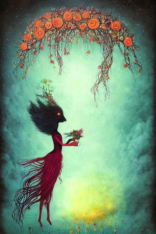 Image similar to surreal hybrid animals, nostalgia for a fairytale, magic realism, flowerpunk, mysterious, vivid colors, by andy kehoe