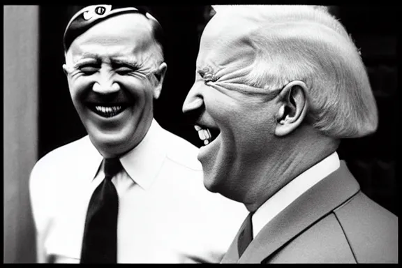 Image similar to “ very very intricate photorealistic photo of hitler and joe biden laughing together, detailed natural lighting, award - winning crisp details ”