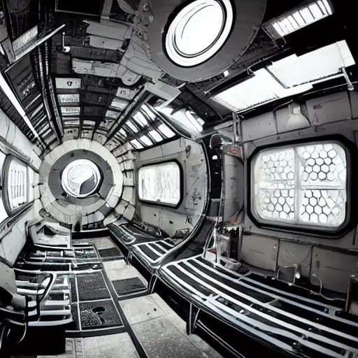 Prompt: photo of an atompunk space habitat