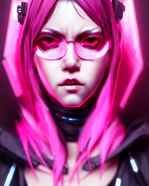 Image similar to female cyberpunk in pink and black, very detailed, realistic face, detailed face, matte, tonemapping, bbwchan, perfection, 4 k, cushart krenz