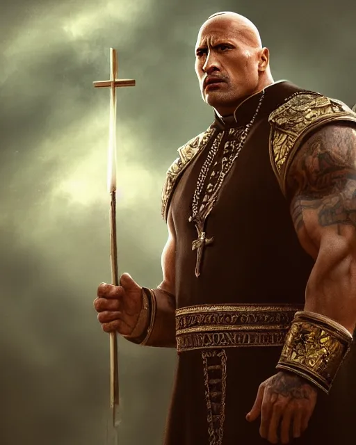 Prompt: dwayne johnson as the pope, gothic scene, dramatic light, lee ji - eun, illustration, atmosphere, focused, artstation, highly detailed, art by yuhong ding and chengwei pan and serafleur and ina wong