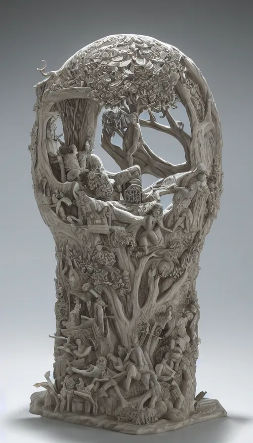 Image similar to the utopia portal highly detailed carving on southern ice porcelain, partially glazed, woodfired, art gallery