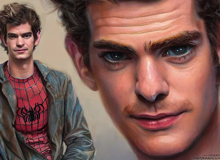 Image similar to a highly detailed beautiful portrait andrew garfield spidey, james gurney, james jean