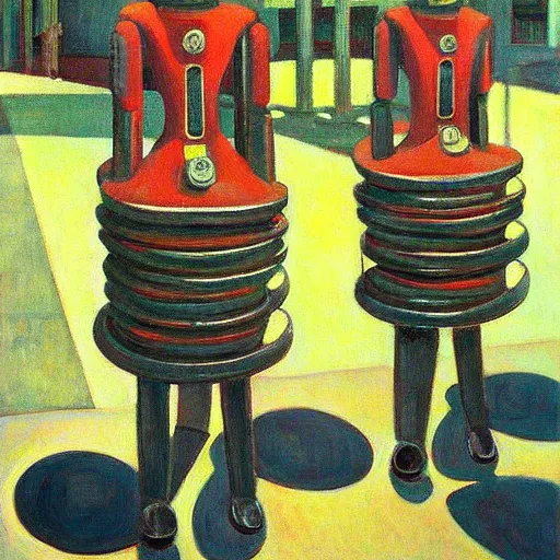 Image similar to robot druids in a grand processional, capital plaza, grant wood, pj crook, edward hopper, oil on canvas