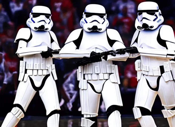 Image similar to ESPN still of Storm trooper playing in the nba playoffs live on espn, 4k