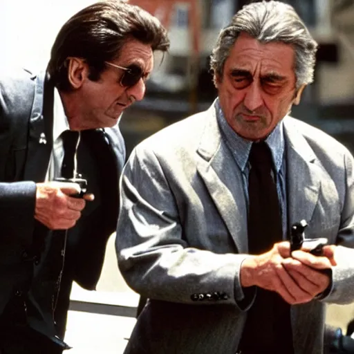 Image similar to old al pacino and old robert de niro in heat 2 (2026), promotional shot, movie still, cinematic,