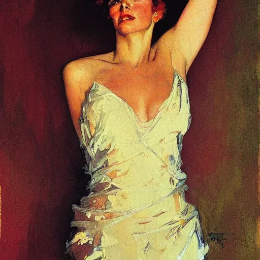 Prompt: abstract portrait of a beautiful woman by norman rockwell, greg manchess, mucha