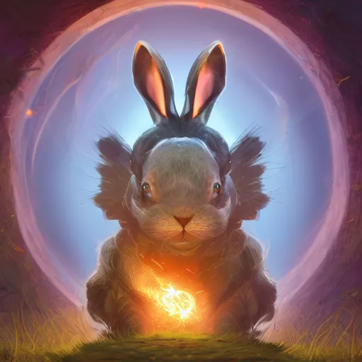 Prompt: an illustration of a giant rabbit summoned through a gate of energy, fine lines, 4 k, digital art, artstation