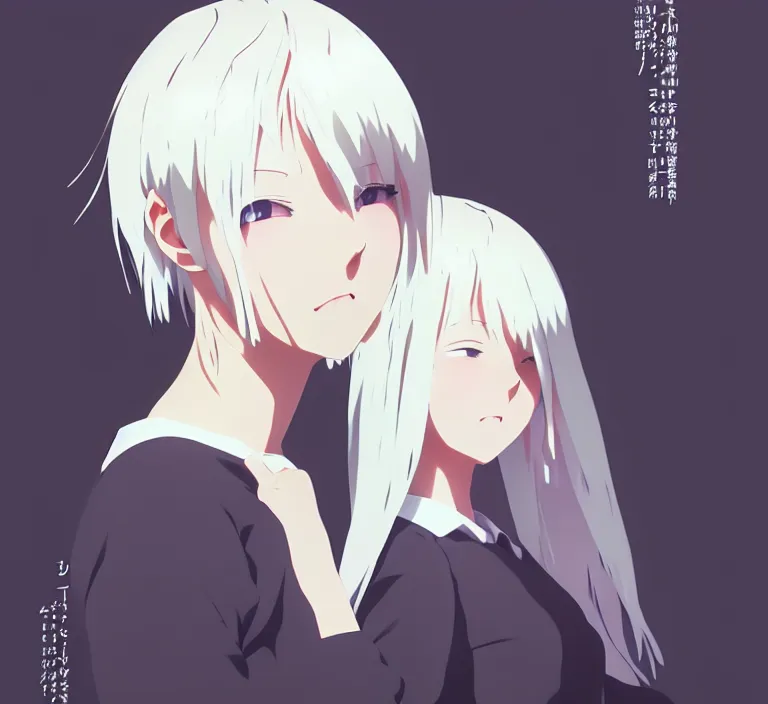 Image similar to anime visual, a young woman with white hair in her room interior, cute face by ilya kuvshinov, yoshinari yoh, makoto shinkai, katsura masakazu, dynamic perspective pose, detailed facial features, kyoani, rounded eyes, crisp and sharp, cel shade, anime poster, ambient light