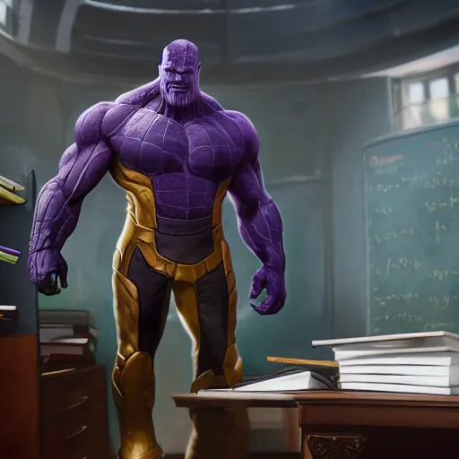 Image similar to thanos studying in school, highres