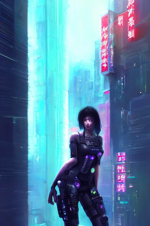 Image similar to portrait futuristic beautiful cyberpunk female weaponed police, in heavy rainning futuristic tokyo rooftop cyberpunk night, ssci-fi, fantasy, intricate, very very beautiful, elegant, neon light, highly detailed, digital painting, artstation, concept art, soft light, hdri, smooth, sharp focus, illustration, art by tian zi and craig mullins and WLOP and alphonse mucha