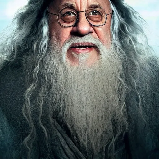 Image similar to danny devito starring as gandalf the white in the 2 0 2 4 lord of the rings movie, full body, hyper realistic, high quality, wide angle