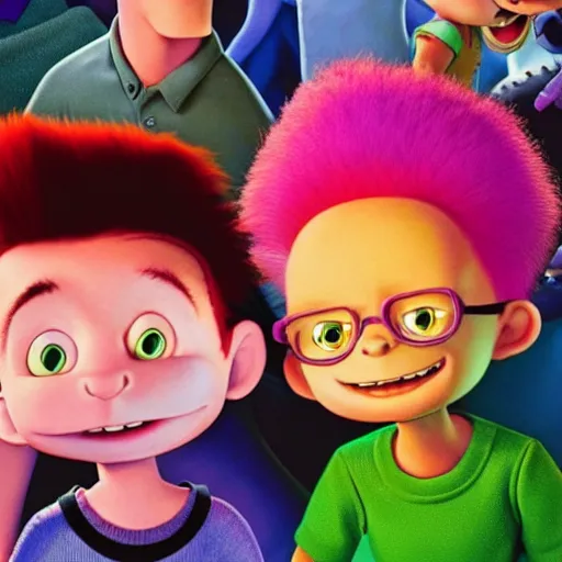 Image similar to the Rugrats by Pixar, movie poster, cinematic lighting, raytracing, highly detailed, highly detailed faces, ultra quality, 3d