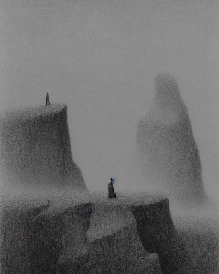 Image similar to Man in front of the cliff of death by beksinski