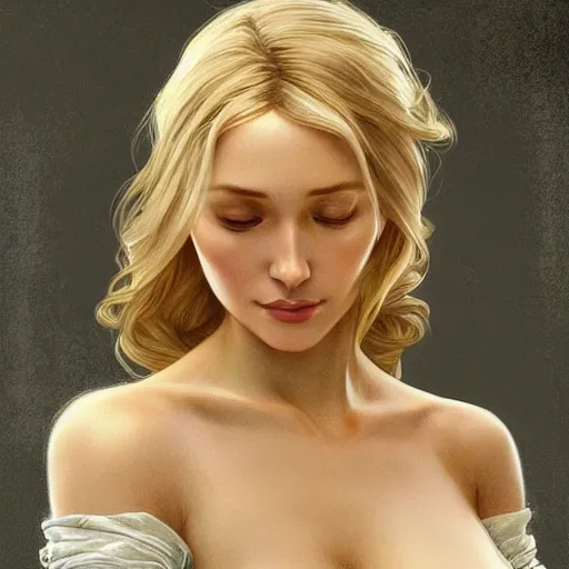 Image similar to ultra realistic illustration, a hot and beautiful blonde slavic woman in her 3 0's, intricate, elegant, highly detailed, digital painting, artstation, concept art, smooth, sharp focus, illustration, art by artgerm and greg rutkowski and alphonse mucha