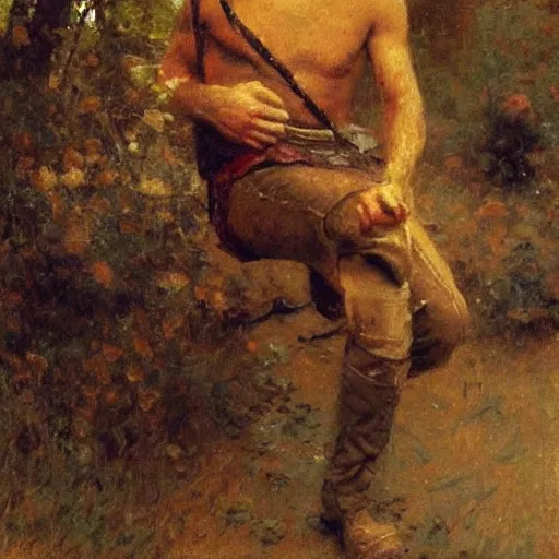 Prompt: a man with a pony tail haircut, painting by Gaston Bussiere, Craig Mullins