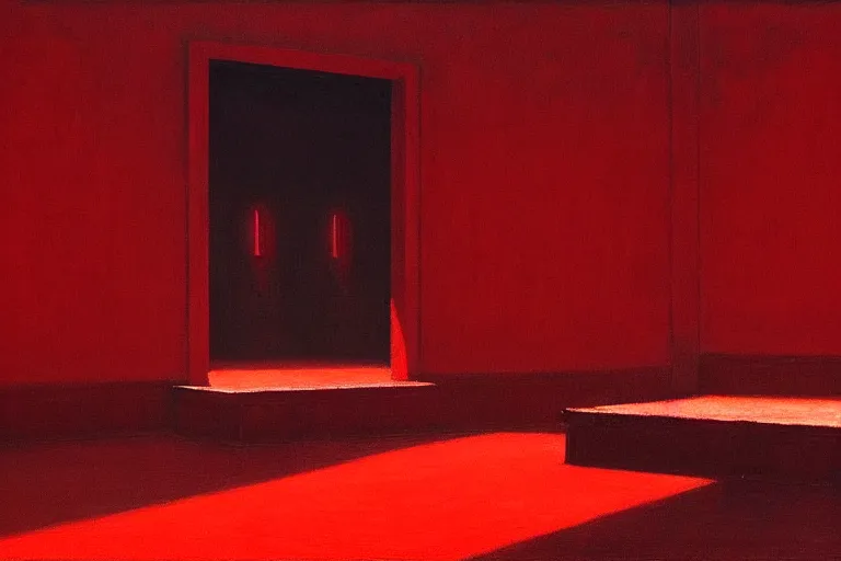 Image similar to only with red, crowd screaming, an exposed painting in a roman theater, in the style of beksinski, parts by edward hopper, parts by rodcenko, parts by yue minjun, intricate and epic composition, red by caravaggio, insanely quality, highly detailed, masterpiece, red light, artstation, 4 k