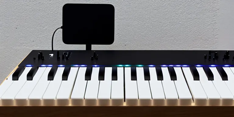 Prompt: dezeen showroom , minimalissimo, archdaily, , teenage engineering moad, mother of all decks, product design concept,product shot of moog melotron synthesizer with ipad connected designed by jony ives, dieter rams, 8k, highly detailed photo