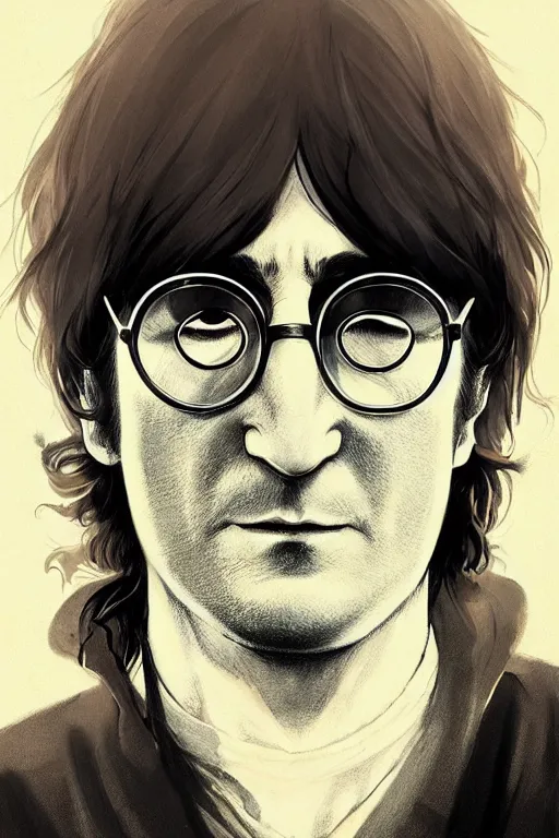 Prompt: john lennon, manga cover art, detailed color portrait, artstation trending, 8 k, greg rutkowski