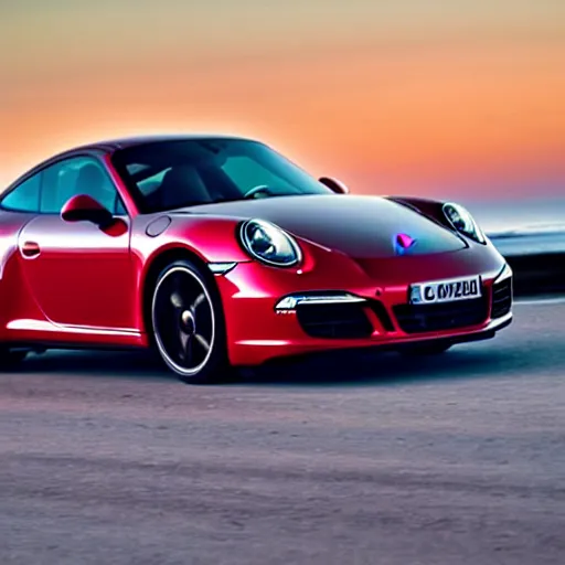 Prompt: a Porsche 911 speeding during the sunset