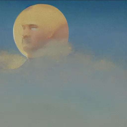 Prompt: matte painting of a smiling crescent moon face sad, at night, surrounded by clouds, birds eye view, highly detailed, disney, style of maxfield parrish, in the style of lady and the tramp