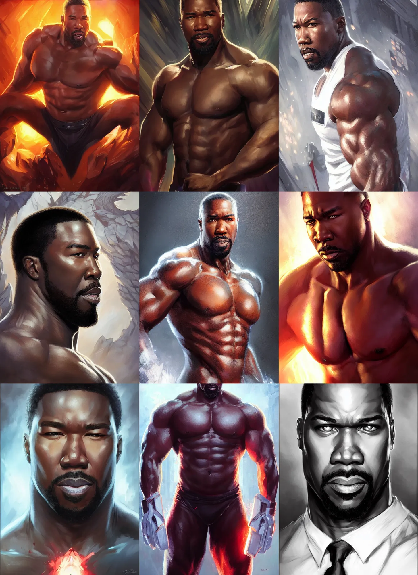 Prompt: michael jai white, art by artgerm and greg rutkowski and magali villeneuve, highly detailed, portrait, digital painting, trending on artstation, concept art, sharp focus, illustration