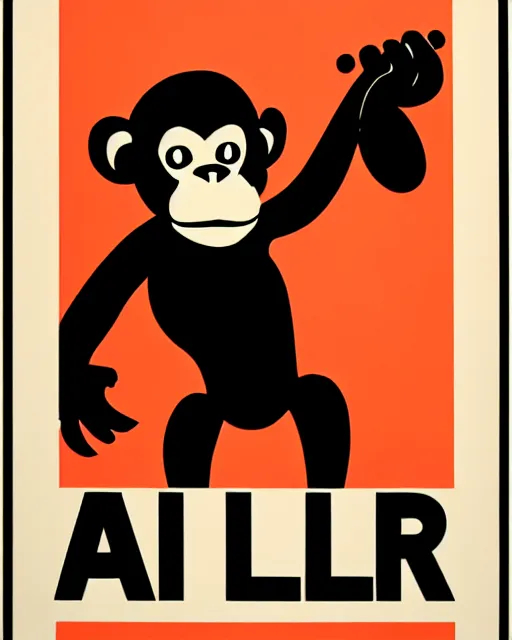 Image similar to an atelier populaire poster of a monkey throwing a brick, by atelier populaire, may 6 8, screenprint, hand drawn type, bold simple shapes, single flat colour, ripped, vector art, sharp focus, highly detailed, cinematic lighting, 8 k, hd