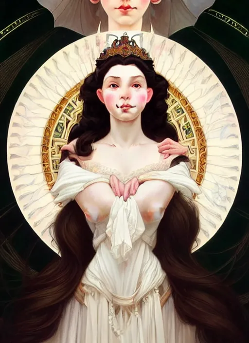 Image similar to portrait of princess snowhite, intricate, elegant, highly detailed, my rendition, digital painting, artstation, concept art, smooth, sharp focus, illustration, art by artgerm and greg rutkowski and alphonse mucha and uang guangjian and gil elvgren and sachin teng, symmetry!!