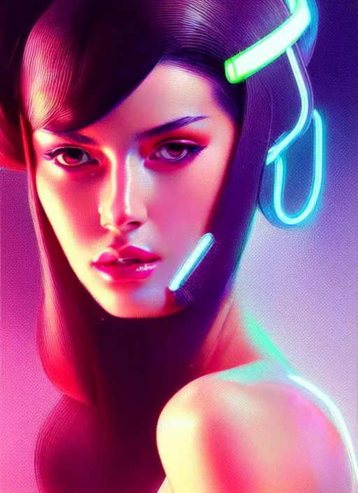 Prompt: photorealistic portrait of female humanoid, cyber neon lights, highly intricate, retro 6 0 s haute couture fashion, elegant, highly detailed, crispy quality, trending on artstation, trending on pinterest, glamor pose, no signature, no watermark, art by artgerm and greg rutkowski