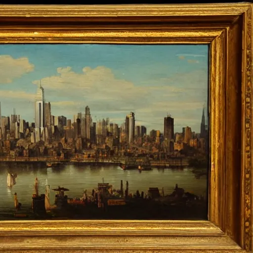 Prompt: 18th century painting of the New York City skyline