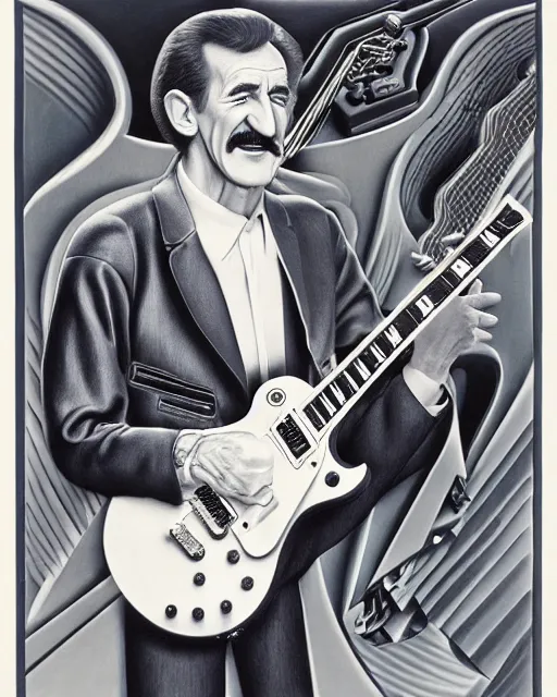 Image similar to barry chuckle ( shredding on a gibson les paul. guitar solo, bold, art by stanisław szukalski, 3 d 8 k )