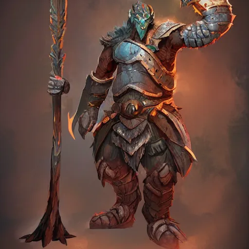 Image similar to concept art of a copper dragonborn barbarian with a lot of battlescars, character design, concept art, render, full-body turnaround, trending on artstation