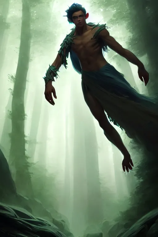 Prompt: a human elemental sorcerer, forest setting, colorful magic, male, white skin, young, sharp focus, concept art, dynamic lighting, unreal engine, by greg rutkowski 0. 5, emylie boivin 2. 0, kyle herring 1. 0