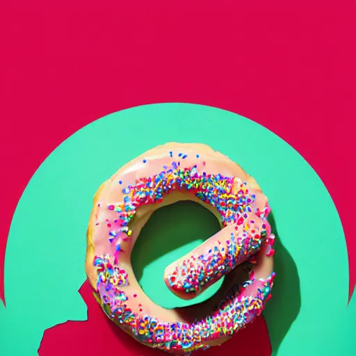 Image similar to strawberry frosted donut with sprinkles, pop art, album cover, shadow,