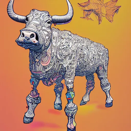 Prompt: a cow made up of milk, an ultrafine detailed illustration by james jean, intricate linework, bright colors, final fantasy, behance contest winner, vanitas, angular, altermodern, unreal engine 5 highly rendered, global illumination, radiant light, detailed and intricate environment