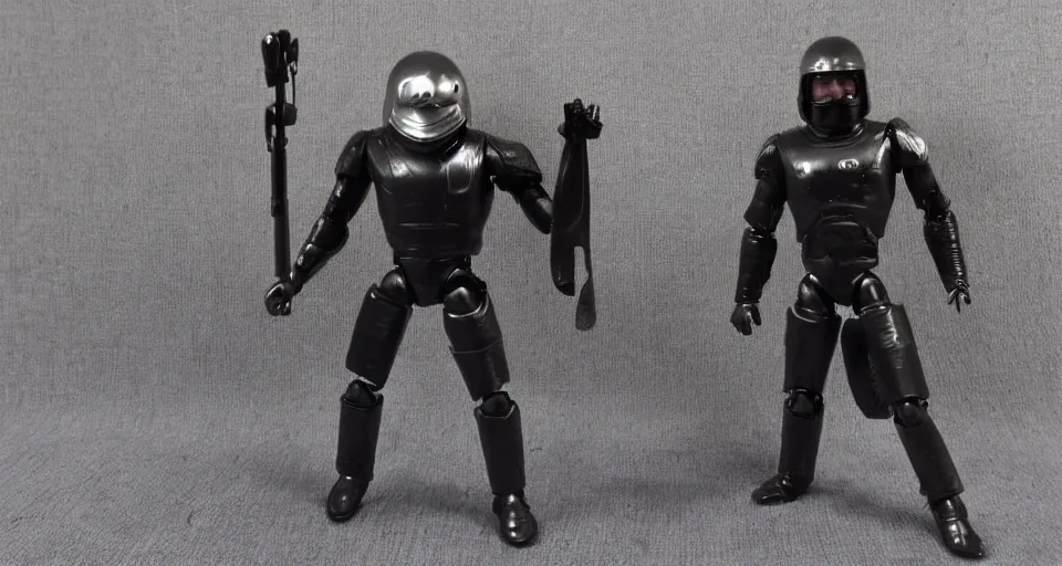 Prompt: 1980s Kenner Style Action Figure, 5 points of articulation, sci-fi, sleek helmet, full body, 4K, highly detailed